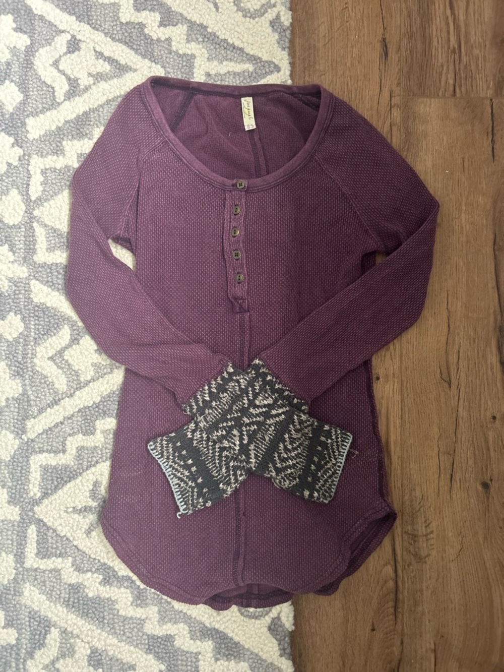 Free People long sleeve thermal top with sweater detail sleeves